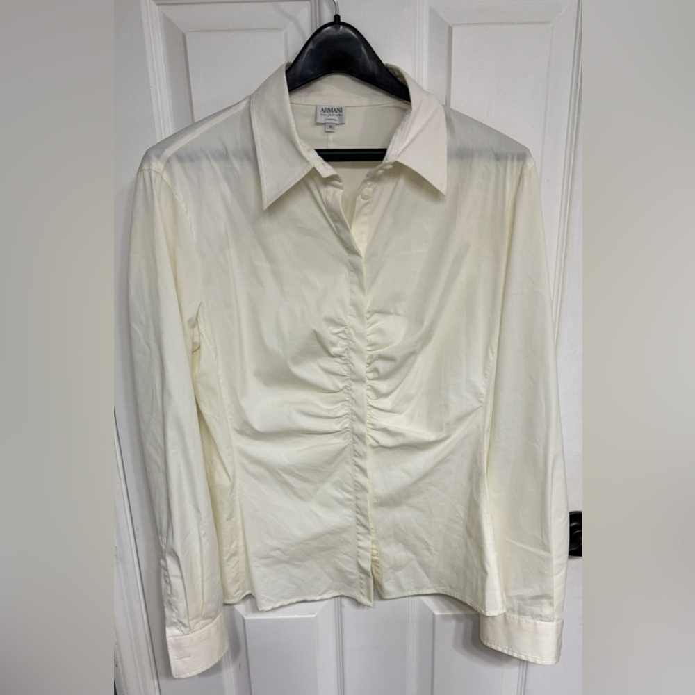Women's Armani Collezioni Ivory Ruched Button-Up Shirt Size Large